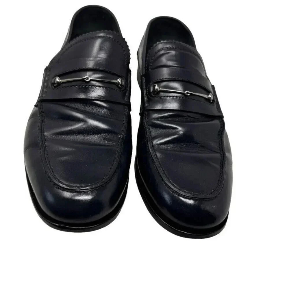 Gucci Mens black smooth leather horsebit loafers shoes size 8.5 - Picture 12 of 14